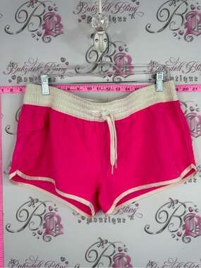 G 21 shorts swim Women's Hot Pink Drawstring Athletic Shorts with Cream Trim